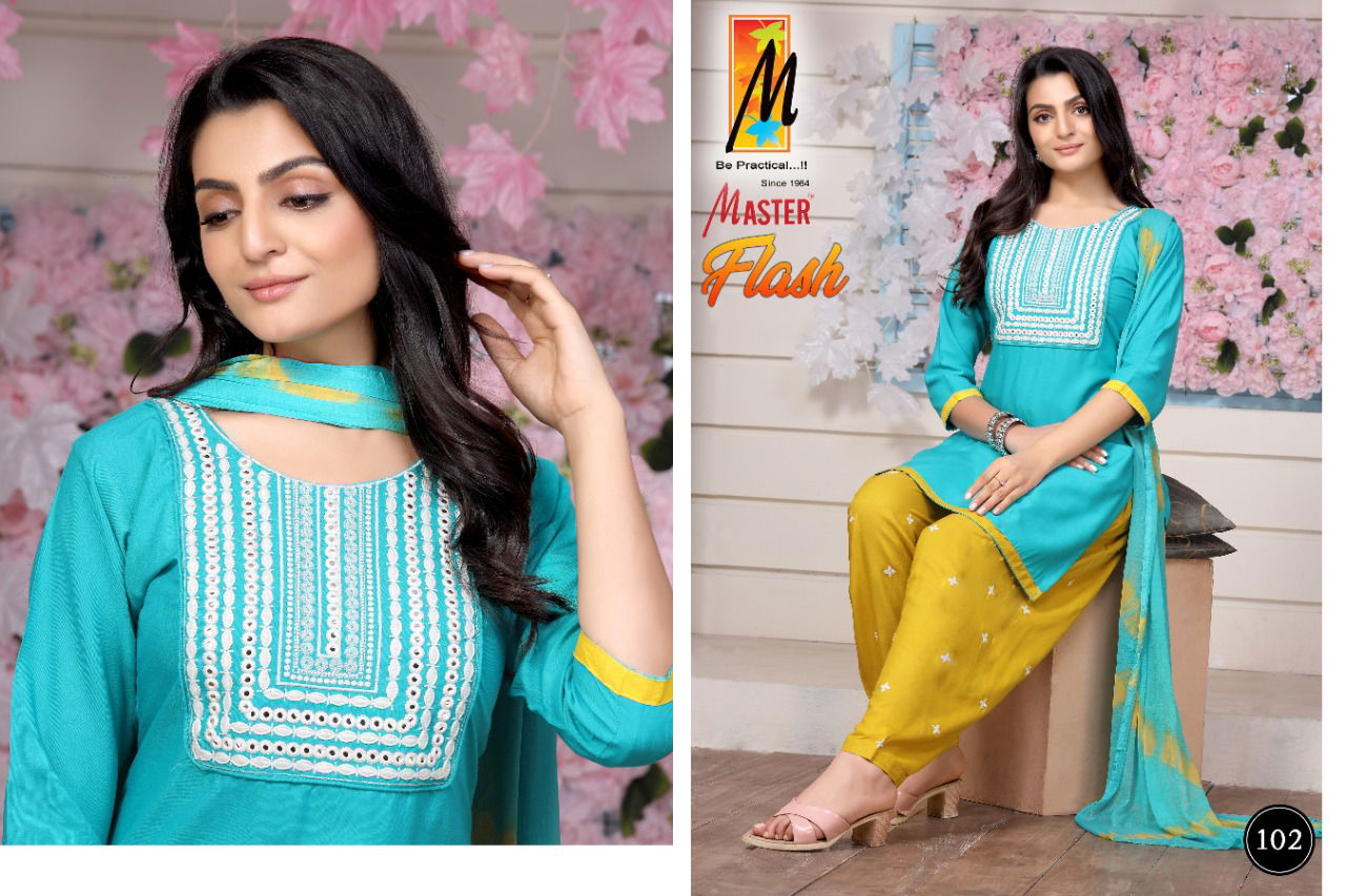 Master Flash Rayon Wholesale Kurti Patiyala And Dupatta Collection